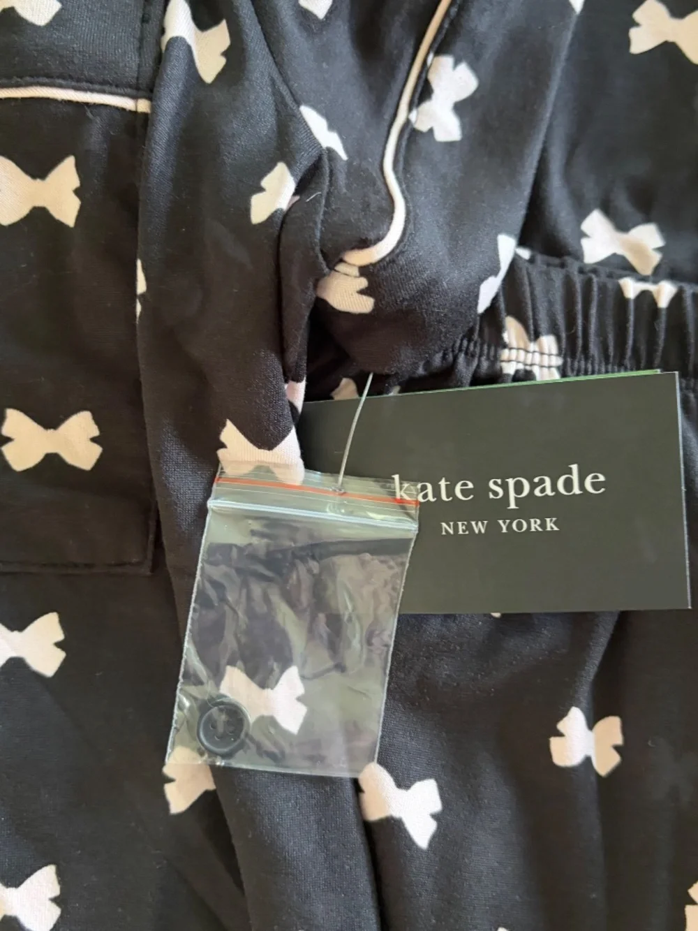 Kate Spade New York Bows Pajama Set Black White NWT womens size small soft comfy